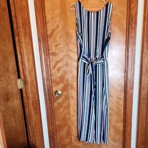 Apt. 9 Blue and Green Striped Jumpsuit with Wide-Leg Design